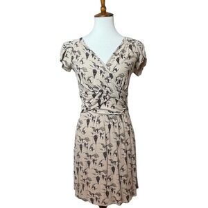 LEIFNOTES Anthropologie Taupe Hot Air Balloon Faux Wrap Dress Women’s Size Small